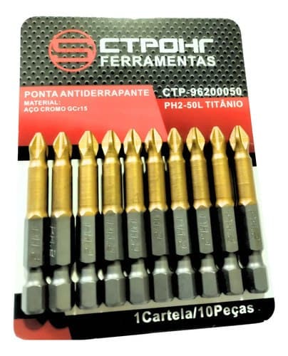 Kit Pontas Bit PH2 50mm Magnética Titânio Antiderrapante 10 Peças